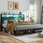 Bed Frame Full queen king Size Bed With 2-tier Storage And Led Lights Headboard