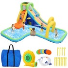 Giant Kids Inflatable Water Double Slides Bounce House Splash Pool W 480w Blower