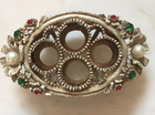 Florenza Jeweled Rhinestone And Pearl Adorned Metal Lipstick Holder Vintage