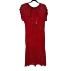 Vintage Red Silk Beaded Midi Maxi Dress Size L Holiday Formal Special Occasion
