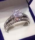 Clearance  Princess Lc Moissanite Engagement Ring Wedding Set Stainless Steel