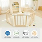 Baby Playpen Foldable Wooden Play Yard W gate Adjustable Baby Activity Center