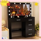Black Dressing Table Set With 11 Led Mirror 5 Drawers Black Vanity Makeup Desk