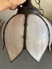 Vintage Mid Century Slag Glass Tulip Hanging Lamp Shade Blue 8 Panels