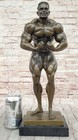 Hand Made Nude Muscular Male Posing Bronze Sculpture Marble Statue Decor Artwork