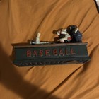Vintage Cast Iron Metal Baseball Runner Sliding Home Coin Piggy Bank Still 9 5 
