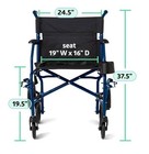 Medline Ultra Lightweight Transport Wheelchair  Foldable  19    Seat  Blue Frame 