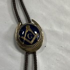 Masonic Freemason Bolo Tie Square   Compass  g  Blue Cabochon Brown Cord