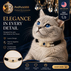 Pet Dog Cat Pearl Blue Crystal Rhinestone Leather Collar Luxury Necklace Bling
