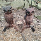 Vintage Cast Iron Fireplace Andirons  Set Of Owls With Original Green Glass Eyes