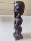 Vintage Maori Carved Wood Tiki Statue With Patu   Paua Shell Eyes New Zealand 8 