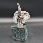 Signed B Austin Cast Pewter Statue Sculpture African Elephant Bust Marble Base