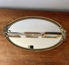 Vintage Matson Hollywood Regency Gold Metal Oval Vanity Mirror Tray Roses
