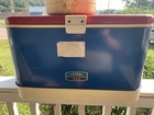 Vtg Thermos Brand Picnic Red White Blue Cooler With Matching Jug