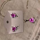 Pink Sapphire Parure    Trillion Cut Pendant   Earrings