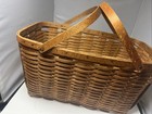 Picnic Basket Antique Large Wood Weave Double Handles 20x10x10 Nice