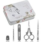 5 Pcs European Vintage Silver Embroidery Sewing Scissors Thimble Needle Set