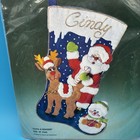 Vtg Bucilla Felt Stitchery Christmas Stocking Santa And Reindeer Kit 18  Snowman
