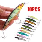 10x Fishing Lures Crankbaits Jerk Bait Minnow Lot Hooks Crank Bait Bass Tackle