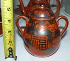 Antique Japanese Tea Set 15 Pc  Eggshell Red Porcelain Kotani Eriacho Dragons