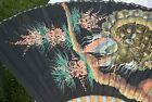 Oriental Asian Bamboo Hand Painted Peacock Fabric Folded Fan Wall Decor 35x59