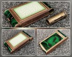 Vintage 1950 Powder Compact Lipstick Manicure Compartment  Green Marble Bakelite