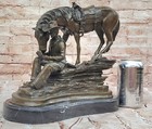 Cowboy Book Western Saddled Horse Man Equine Art Bronze Marble Statue Sculpture