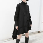 Lady Long Sleeve Shirt Dress Asymmetric Pleated Hem Blouse Top Gothic Wear Loose