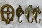 Lot  4  Vintage Brass Horse Head Bridle Tack Hooks Hangers equestrian nice Cond