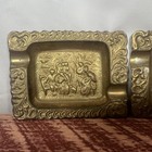 Antique Brass Ashtray Pair  Vintage Cast Brass 