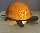 Vtg Turtle Tortoise Lamp Night Light Amber Glass Shell W cast Metal Base Flaw
