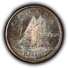 1959 10c Canada Silver Dime 10 Cents - Rainbow Pattern Toning - Bu - Sku-y7014