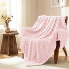 Fleece Pink Throw Blanket For Bed - 300gsm Ribbed Soft Cozy Blanket For Couch   