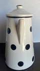 Emalia Olkusz  polish Enamel Tea Pot  White With Black Polka Dots Attached Lid