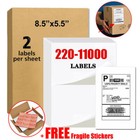1100 Premium 8 5 x 5 5  Self Adhesive Shipping Labels Half Sheet For Laser
