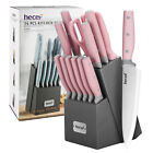 14 Pcs Pink Kitchen Knife Set With Wood Block Pro High Carbon Steel Steak Knife