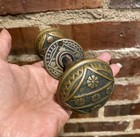 Beautiful Antique Ornate Floral Bronze Door Knobs Circa 1800 s With 1 Rosette
