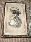 Antique Victorian Lithograph Hand Colored Little Boy Bunny Box With Keepsake 