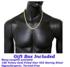 Genuine 18k Yellow Gold Over 925 Sterling Silver Twisted 3mm Rope Chain Necklace
