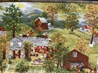 Vintage New Halloween Grandma Moses Heavy Fabric Riverdale 4 Scenes 34   x 48   w