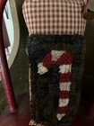 Primitive custom handmade wool Rug Hooking christmas Candy Cane Pillow   Bell