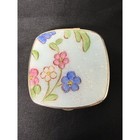 Vintage La Mode Guilloche Enamel Floral Powder Compact Dual Mirror Rouge Case