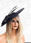 Black Kentucky Derby Church Hat Fancy Large Dress Formal English Saucer