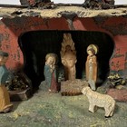Antique Primitive Wood Nativity Cr  che Mary Joseph Angel Jesus Music Box