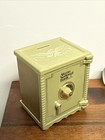 Vintage Akron National Bank Plastic   Metal Coin Bank Safe Green   Brass As-is