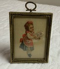 Vintage Antique Victorian Ephemera Framed  Gold Tone Frame  Victorian Flag Girl
