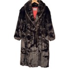 Jordache Vintage Brown Faux Fur Coat Midi Length Made In Usa Retro Glam