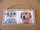 Not A Home Without A Golden Retriever Wood Sign Rope Hanger 10  X 5  C41383