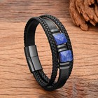 Handmade Cubist Stone Bracelet Multi Layer Leather Magnetic Clasp Men