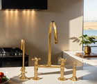 Unlacquered Antique Brass Kitchen Faucet - Solid Brass Bridge Faucet And Sprayer